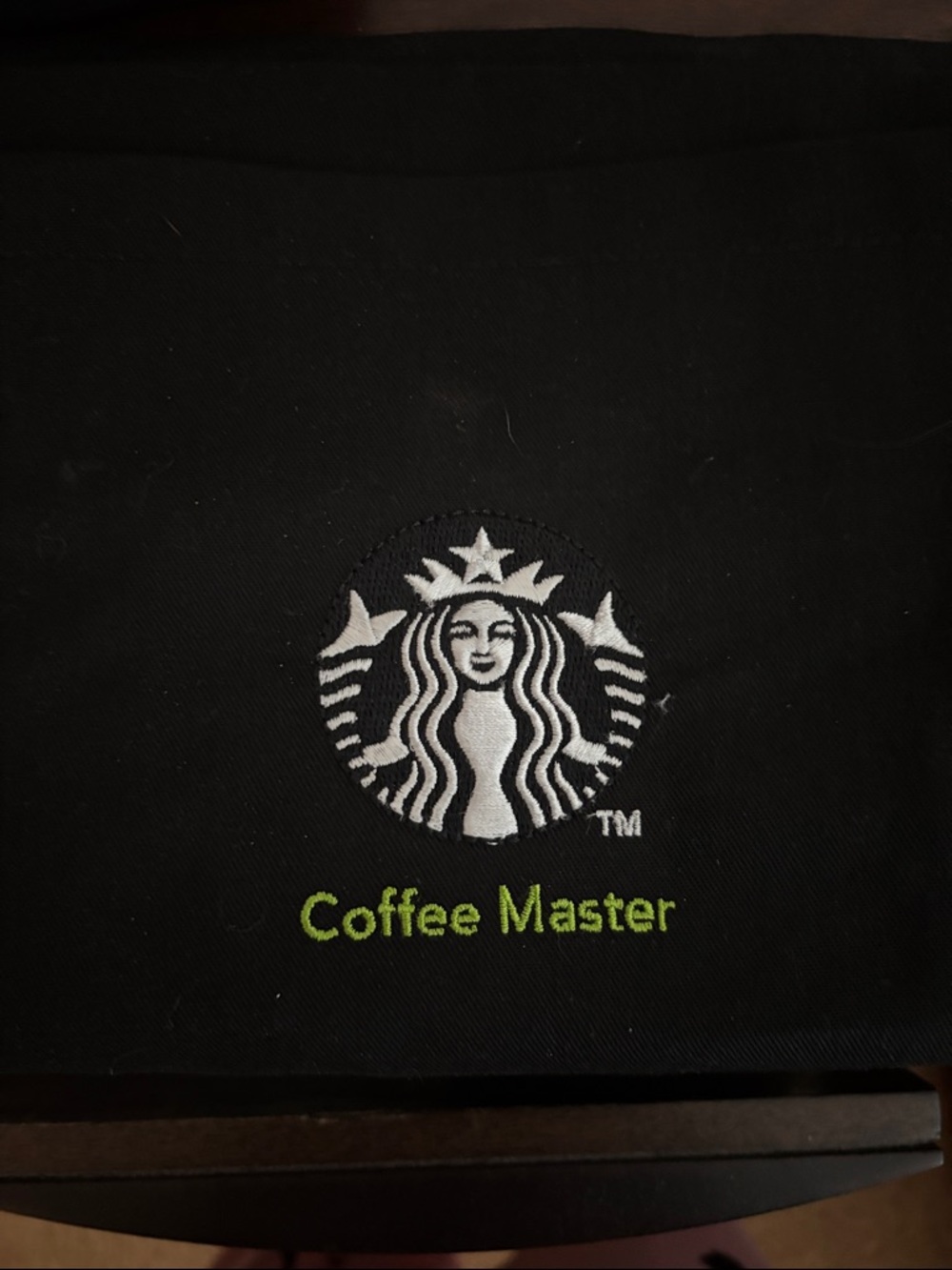Starbucks Black Apronswith White Siren and Green 'Coffee Master' Embroidery